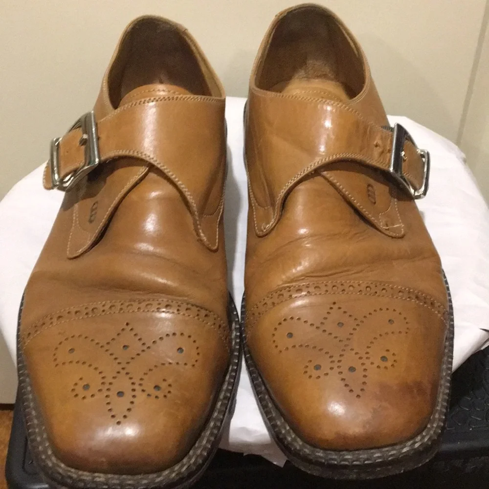 Drudd Leather buckle top cap dress shoe made in Italy size EU45 (11) camel brown